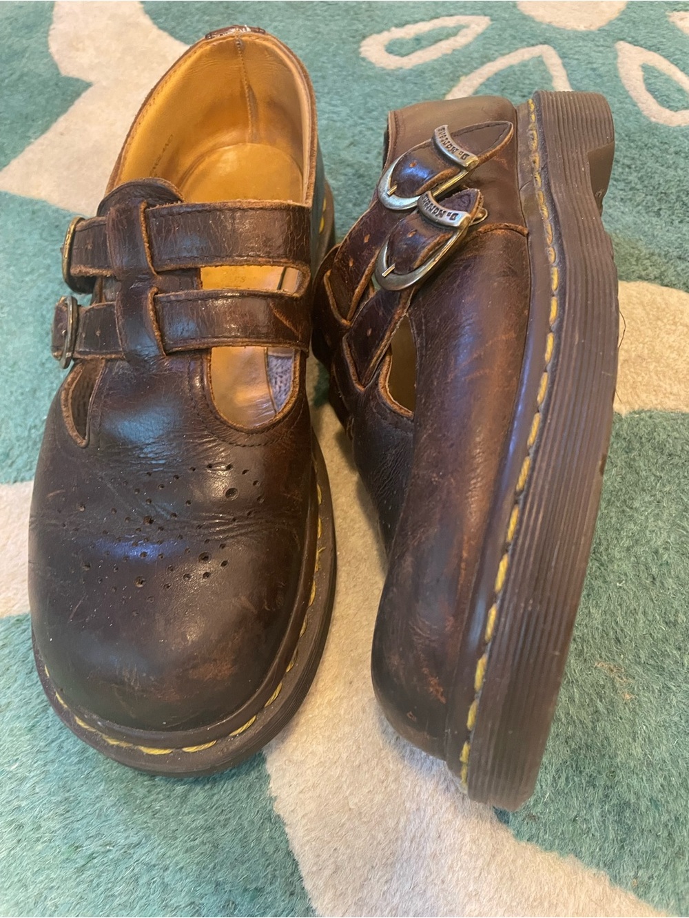 Dr. Martens Brown Double-Strap Leather Mary Jane Shoes - Broken Buckle